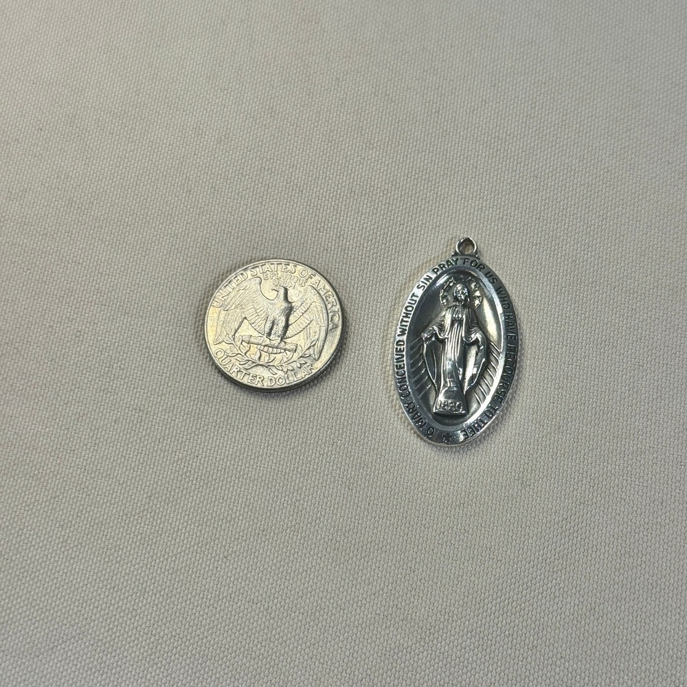 Miraculous Medal Sterling Silver Virgin Mary Religious Pendant 9g Oval Medallion - Picture 2 of 9